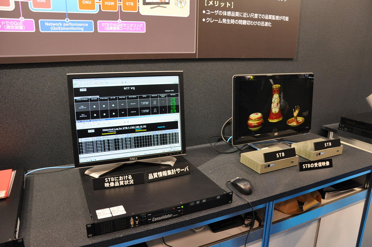 品質情報集計サーバのQoEモニター画面(左)とSTB